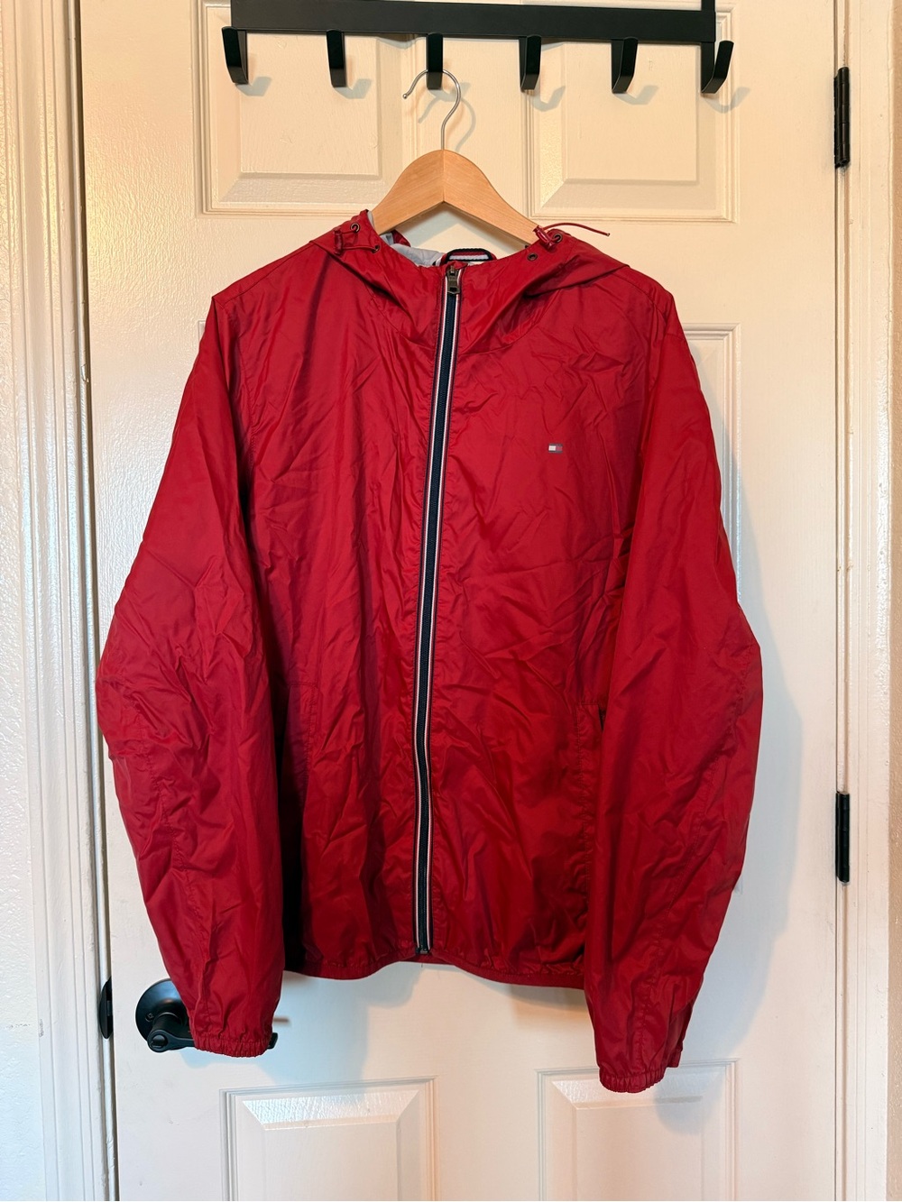 Tommy Hilfiger Men's Red Hooded Windbreaker Jacket size L